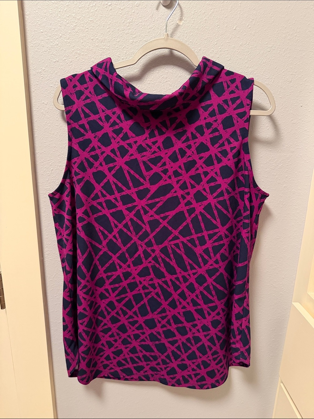 Alfani Sleeveless Mock Neck Top in Magenta and Navy